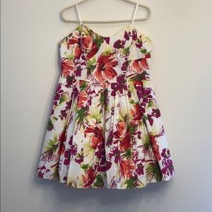 Floral Strapless Dress with Tulle